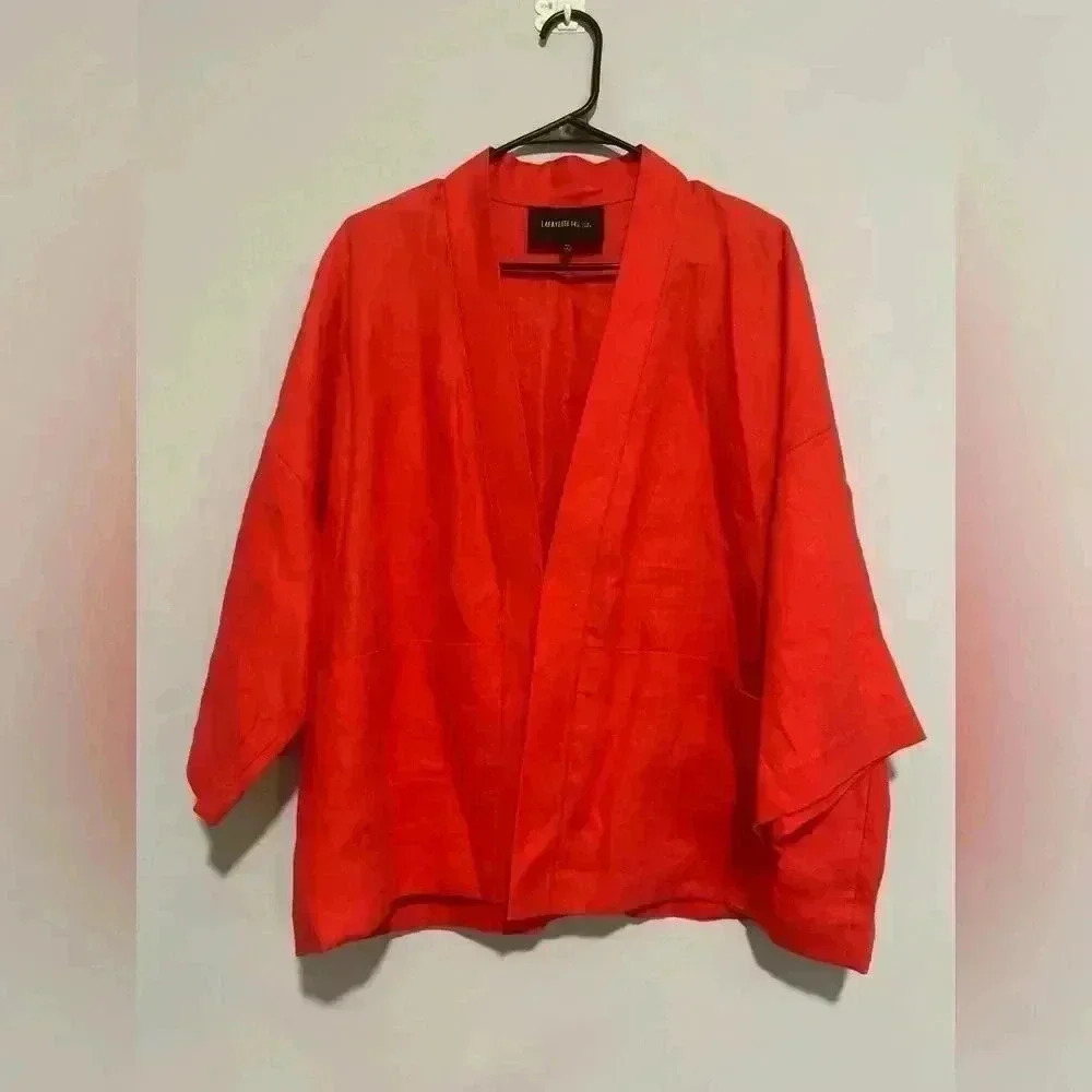 Lafayette 148 Pink/Coral 100% Linen  Blazer/Cardigan Womens Size Small